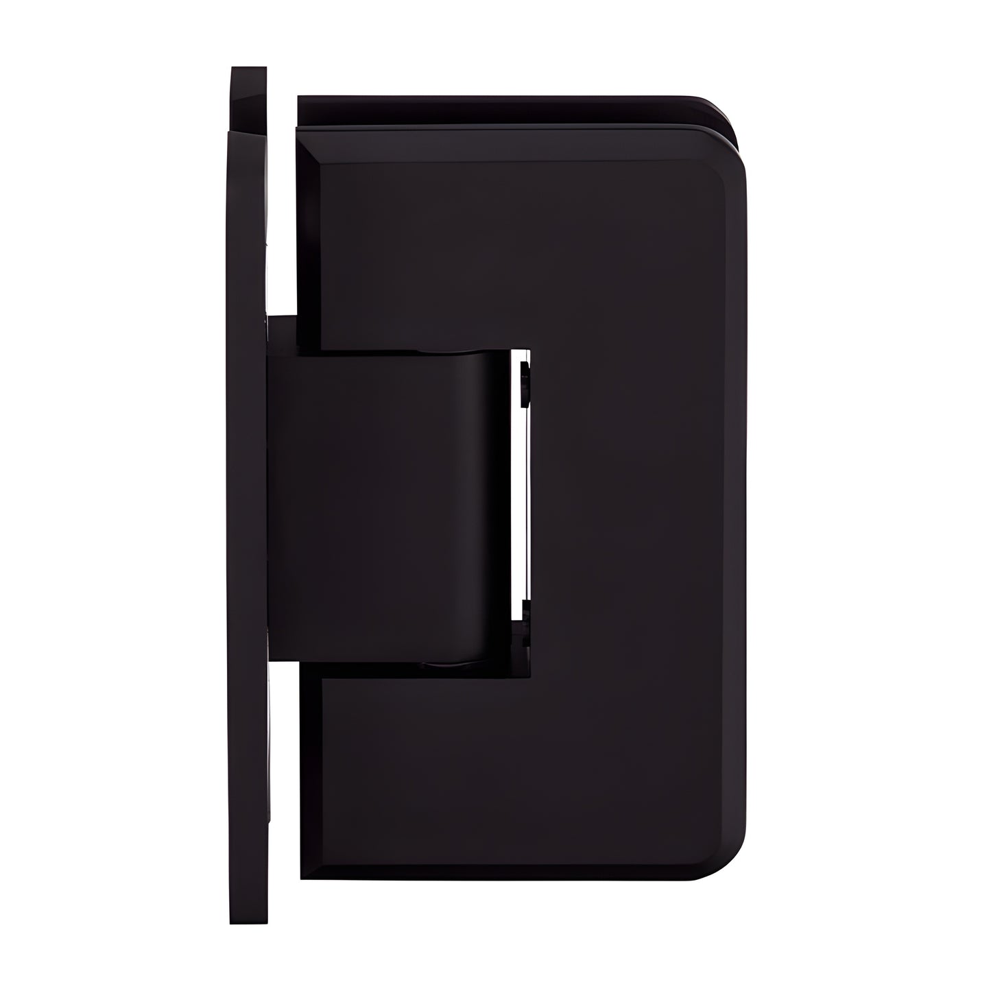 CRL Cologne oil rubbed bronze brass shower door hinge (SKU C0L0370RB), beveled radius corners, wall mount H back plate