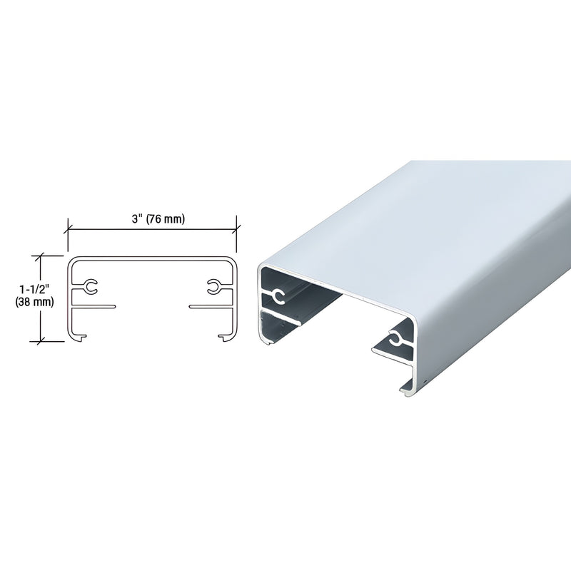 Aluminum 200X top rail (SKU 2XTR241M), mill finish, 3" 1.5" profile for glass/pickets, 241 in. stock length