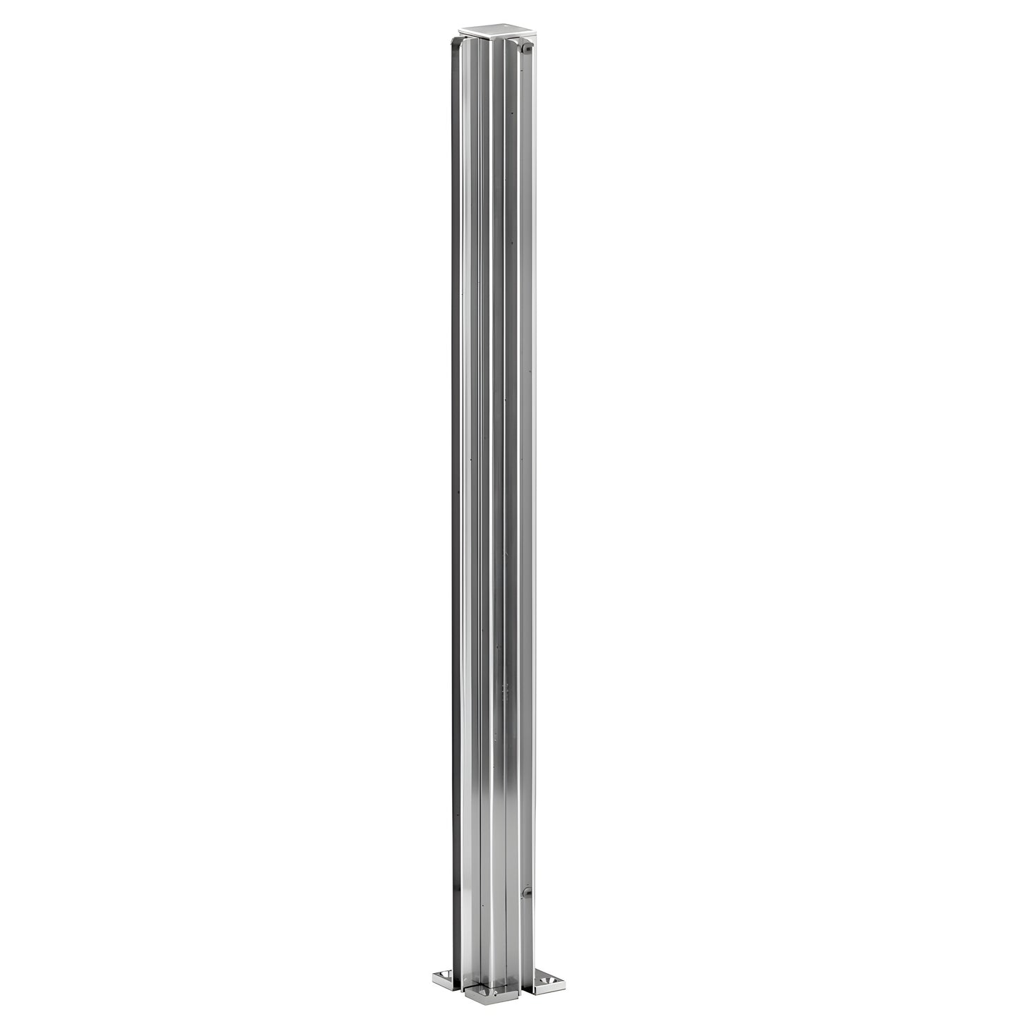 D990BA30CR bright anodized aluminum 90 corner partition post, 30" tall, 1 1/8" square with U channel for 1/4" glass.