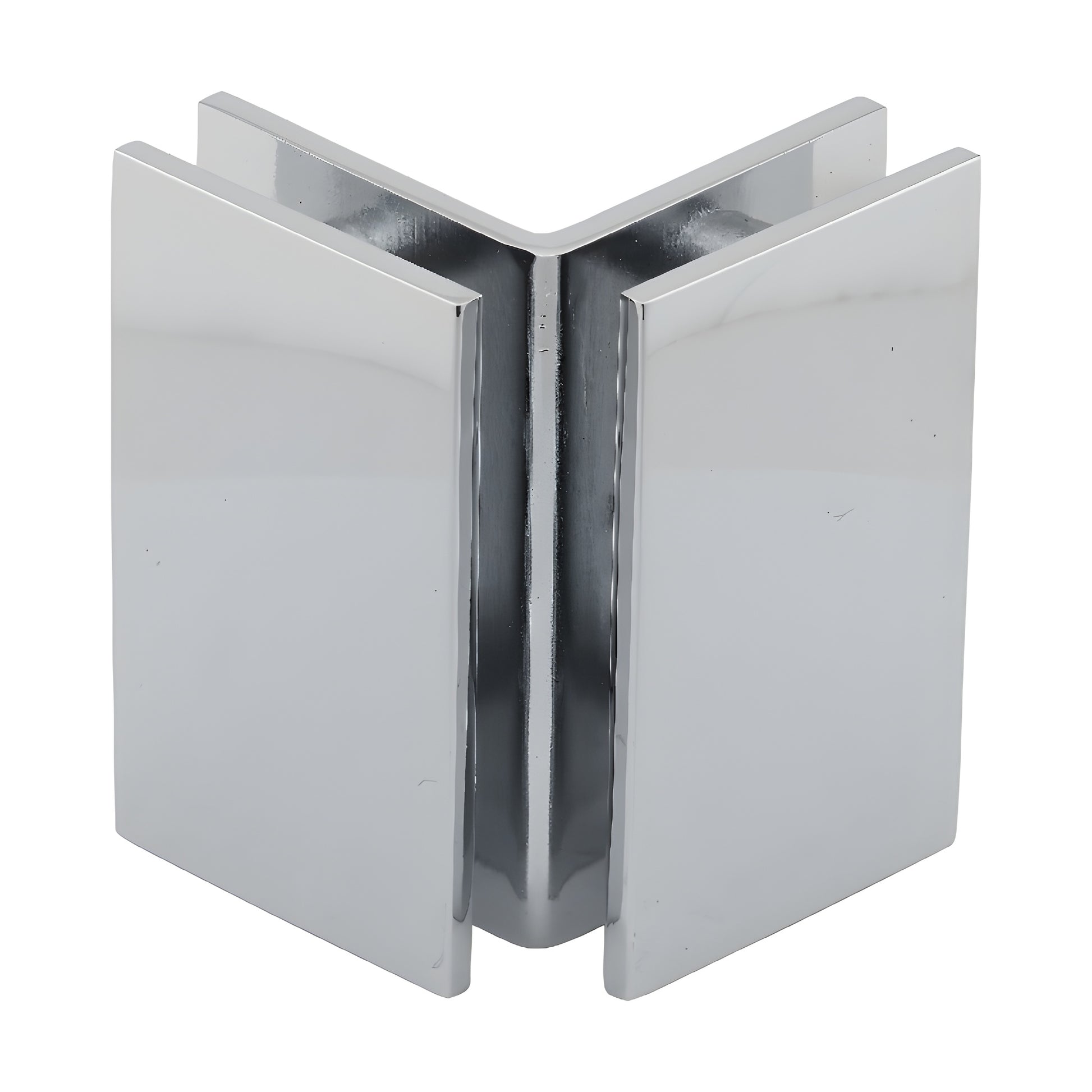 GE090CH polished chrome 90 glass-to-glass clamp for 8-12mm tempered glass, solid brass, square-edge shower clamp