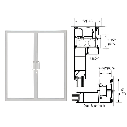 Clear anodized up/over paired hurricane impact door frame SKU 0F72911, double doors with air threshold and section drawing