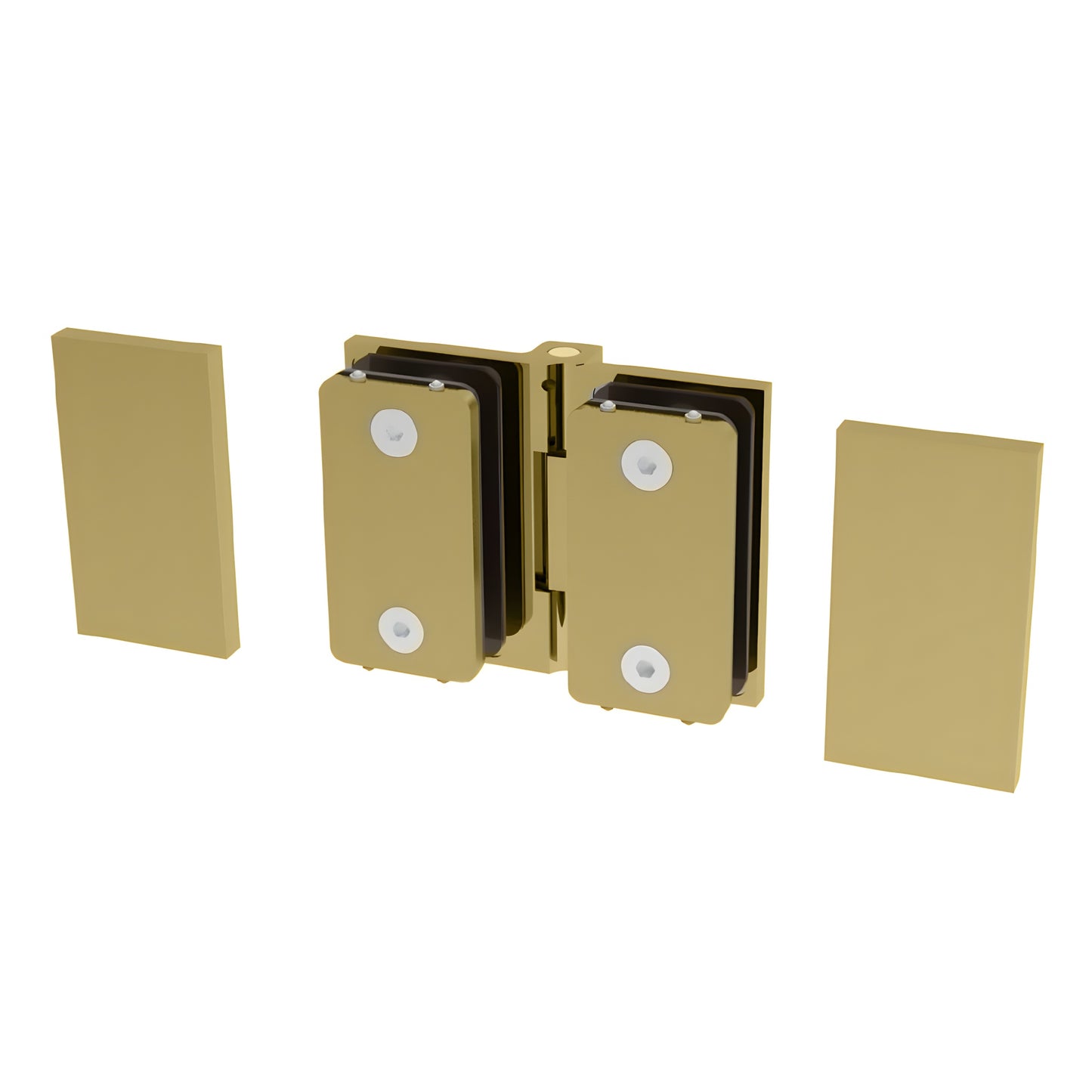 Satin brass concealed glass-to-glass shower hinge (Como series, SKU C0M180SB) for 8-10mm frameless doors.