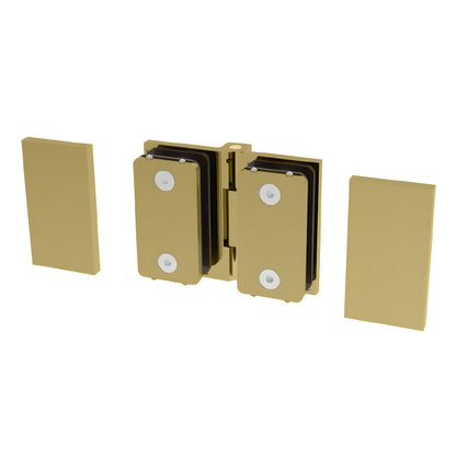 Satin brass concealed glass-to-glass shower hinge (Como series, SKU C0M180SB) for 8-10mm frameless doors.