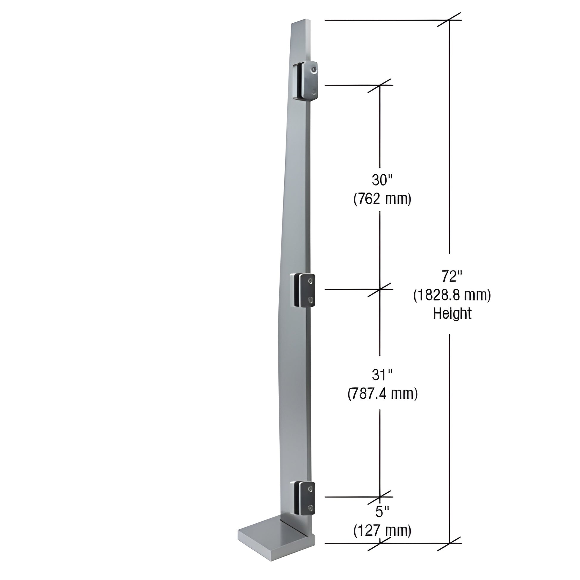 MET72REBS Brushed stainless steel Metropolis 72" slim glass windscreen post, 3/4" face trim, for 1/2-9/16" glass