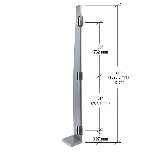 MET72REBS Brushed stainless steel Metropolis 72" slim glass windscreen post, 3/4" face trim, for 1/2-9/16" glass