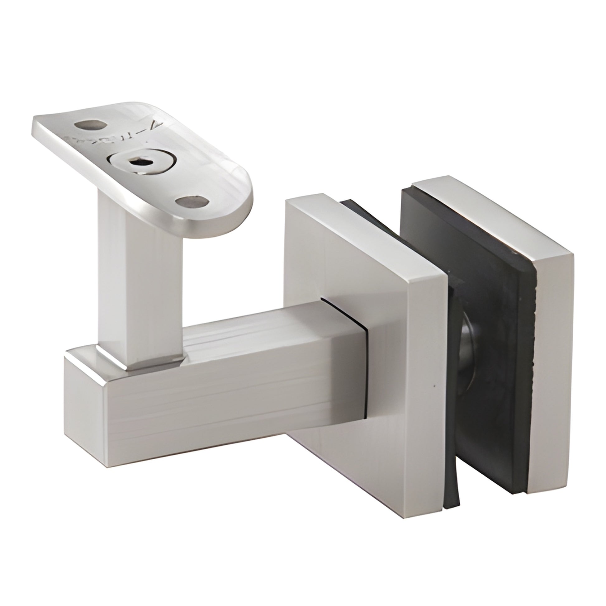 Brushed stainless steel glass-mounted handrail bracket SKU HR5EGBS, 2-1/4 in projection, fits 1/2-1-1/16 in glass.