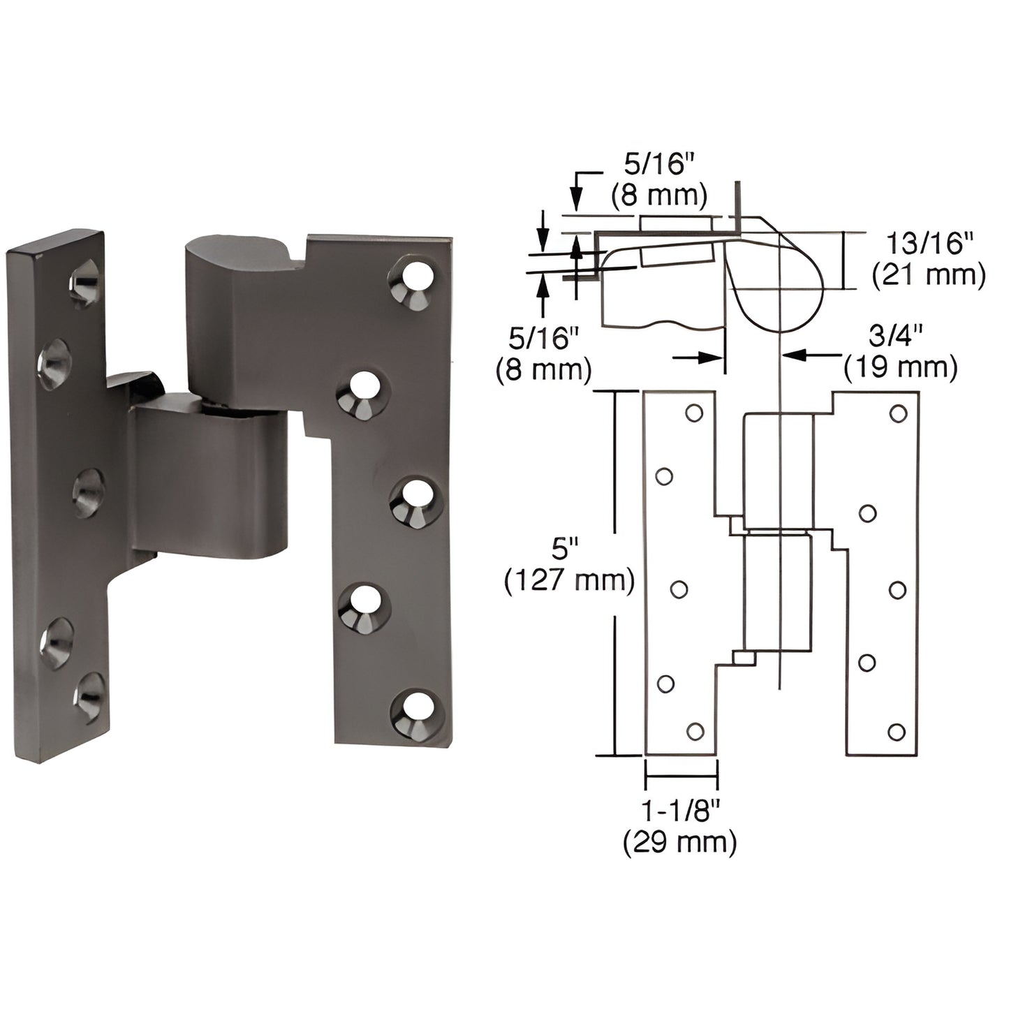 Rixson M19LHDU dark bronze 3/4" offset intermediate pivot, left-hand, mortised for 1-3/4" doors