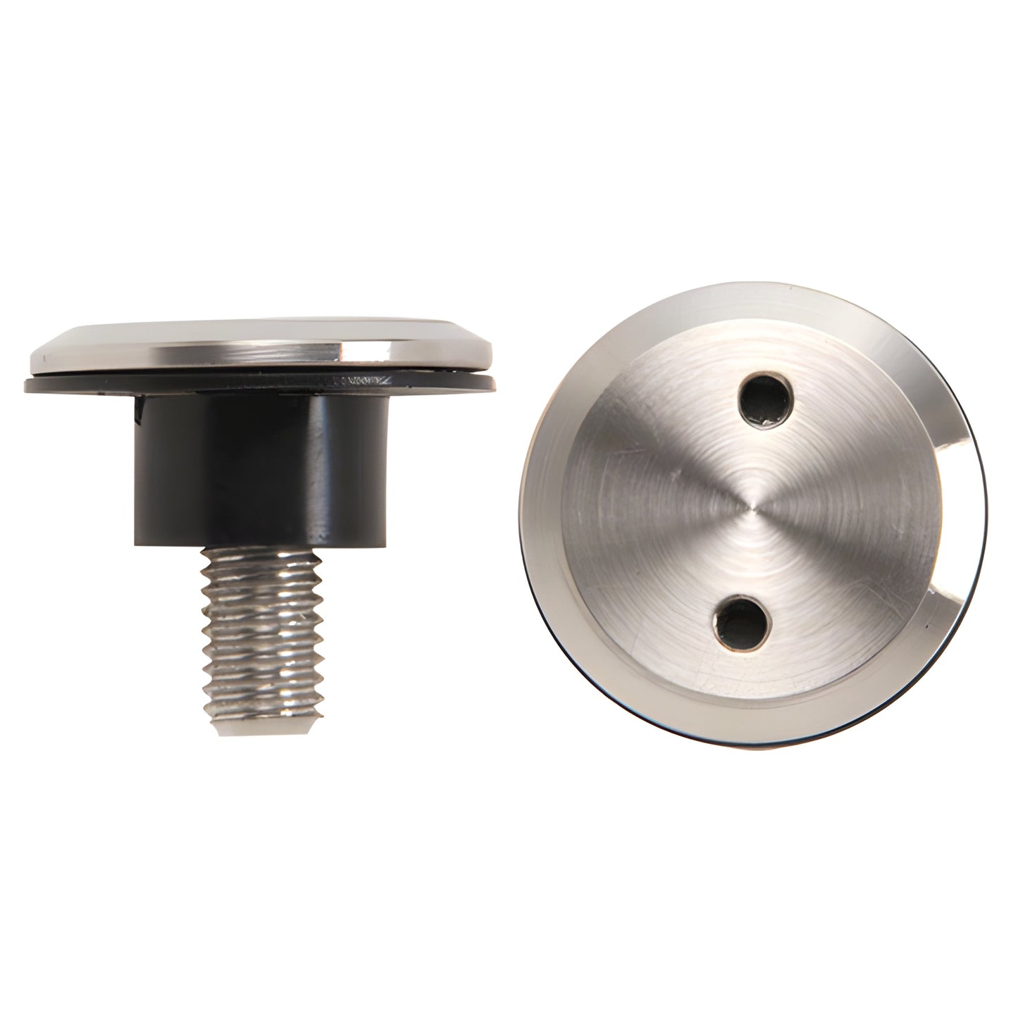 LS511BS brushed 316 stainless replacement screw and bushing set for Laguna roller, side and top views