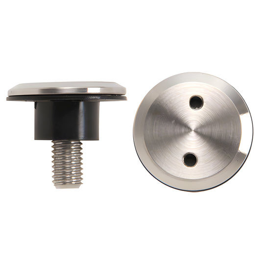 LS511BS brushed 316 stainless replacement screw and bushing set for Laguna roller, side and top views