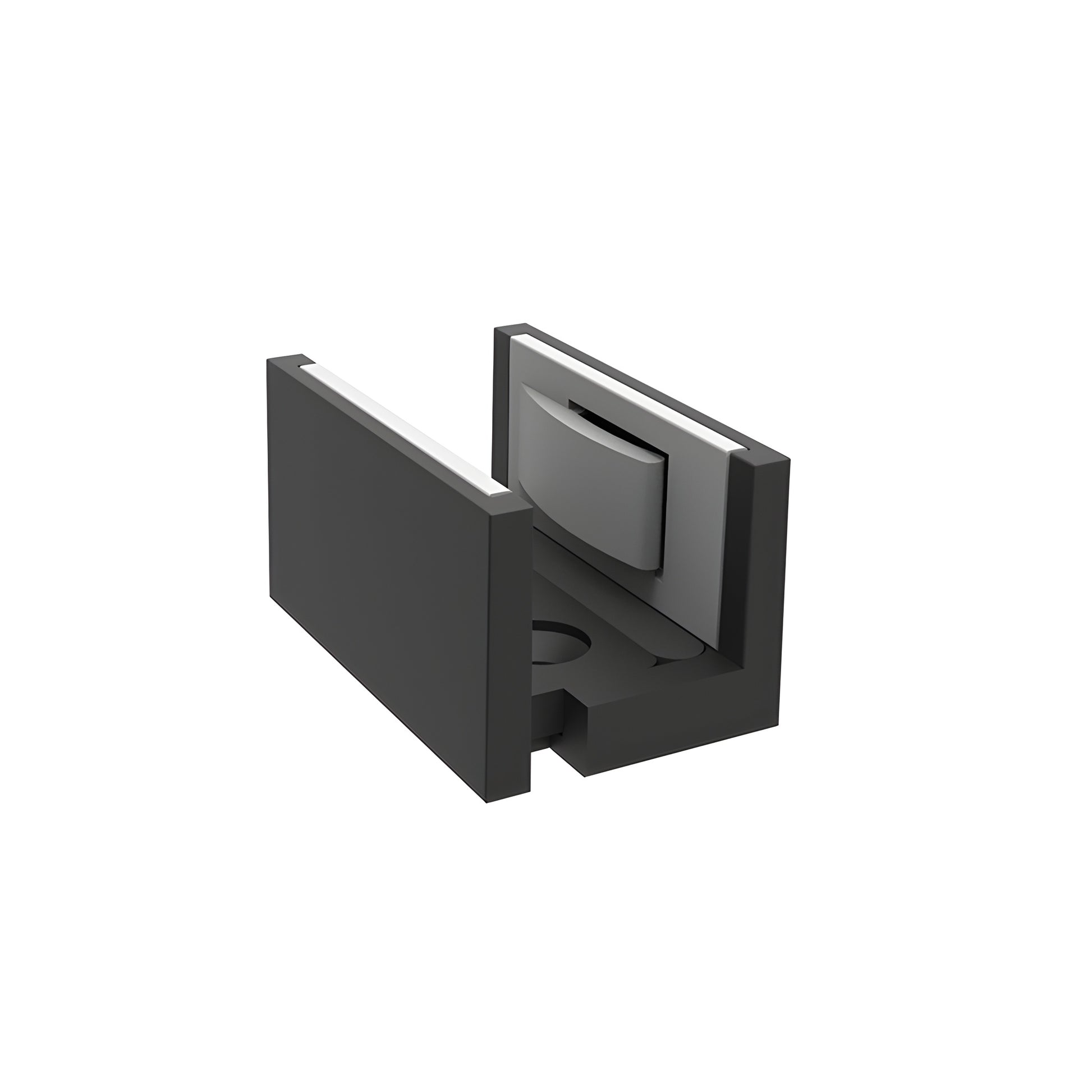 Matte black CRL grid guide (SKU GPBG1MBL) bottom sliding glass door guide and fixed-panel end cap.