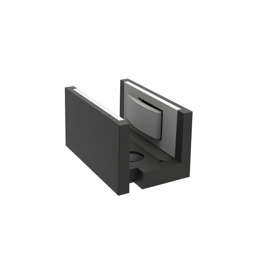 Matte black CRL grid guide (SKU GPBG1MBL) bottom sliding glass door guide and fixed-panel end cap.