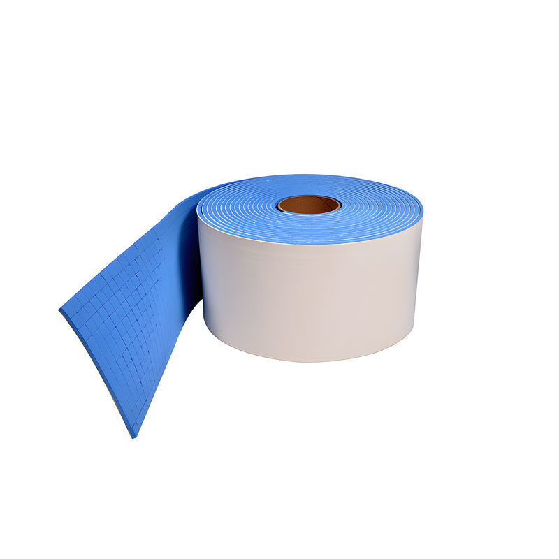 Roll of blue non-adhesive EVA foam shipping pads (ENA12B) with white protective liner, scored squares.