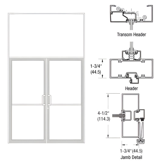 FR62852 white Kynar gear-hinge transom frame for 72x84 double door with aluminum threshold, tubular jambs and header.