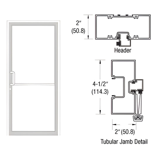 FR71852 white Kynar aluminum gear-hinge frame, tubular jamb and header cross-sections, includes aluminum threshold