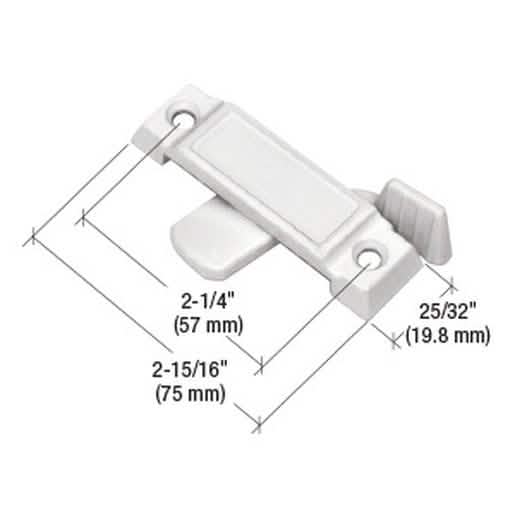 CRL White Sliding Window Lock, 2-1/4" Screw Holes, 1/2" Latch Projection for Secure Fit