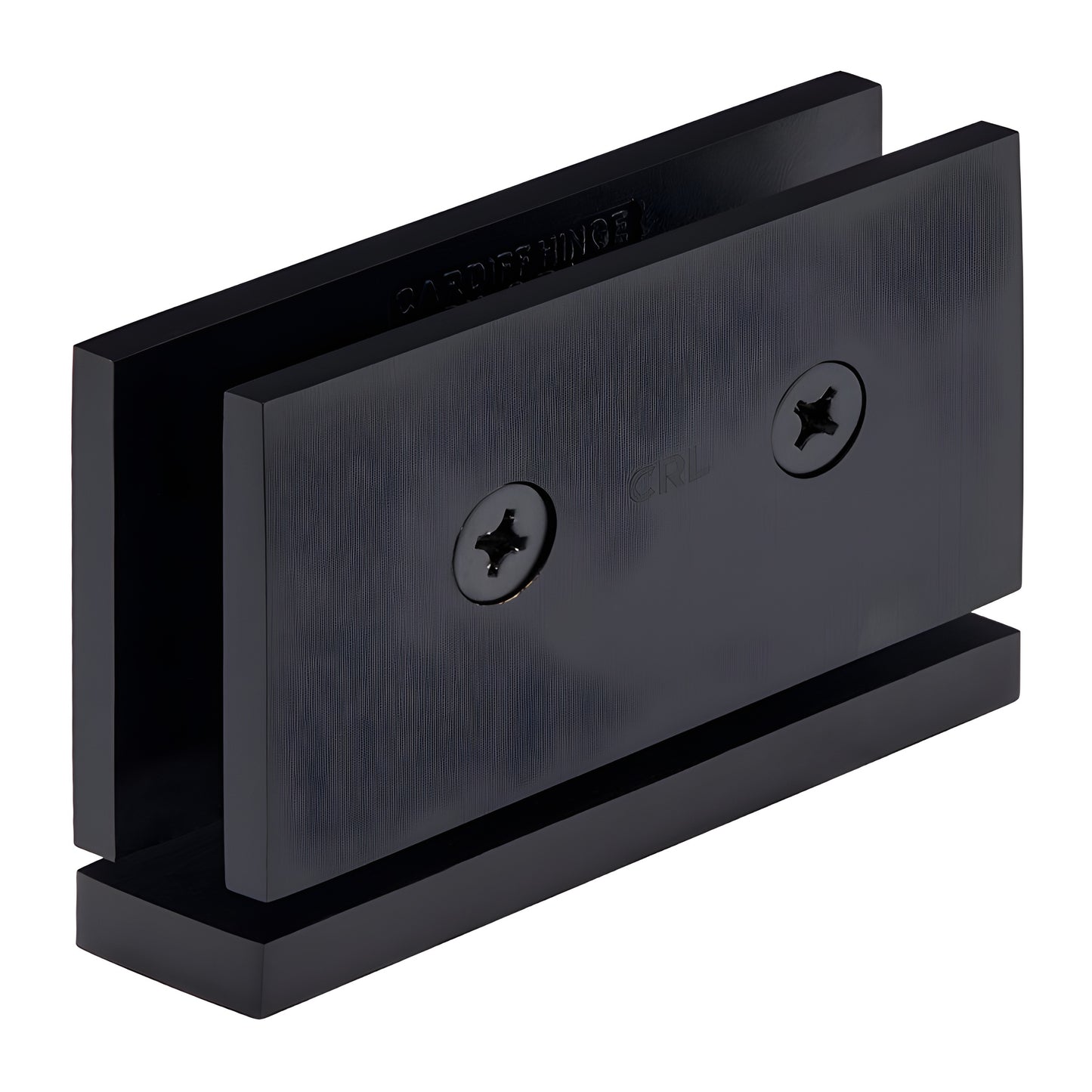 Matte black squared Cardiff pivot hinge for 8-10mm frameless glass shower door, brass, self-centering - SKU CAR01MBL