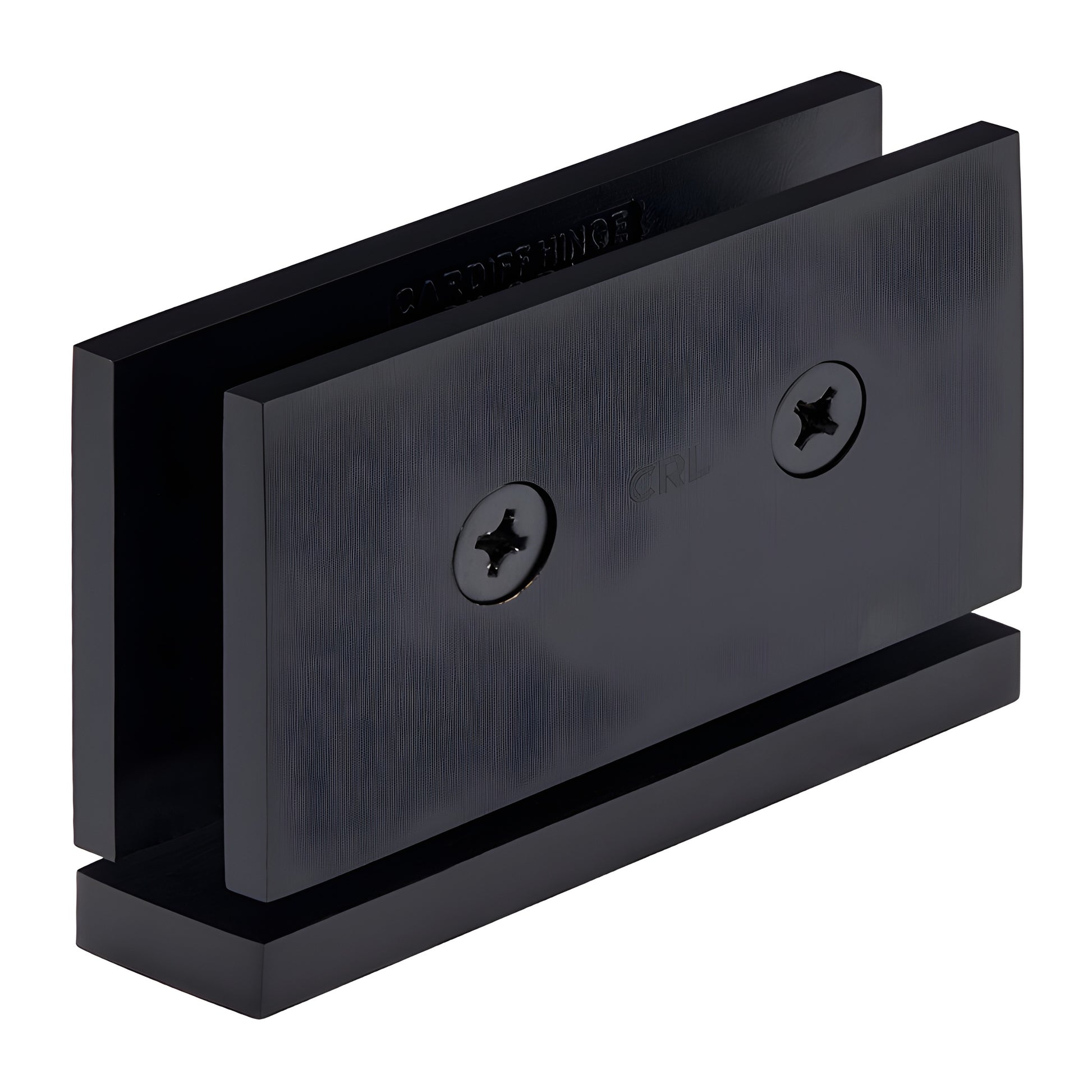 Matte black squared Cardiff pivot hinge for 8-10mm frameless glass shower door, brass, self-centering - SKU CAR01MBL