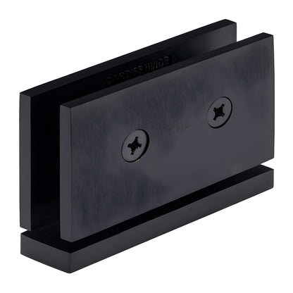 Matte black squared Cardiff pivot hinge for 8-10mm frameless glass shower door, brass, self-centering - SKU CAR01MBL