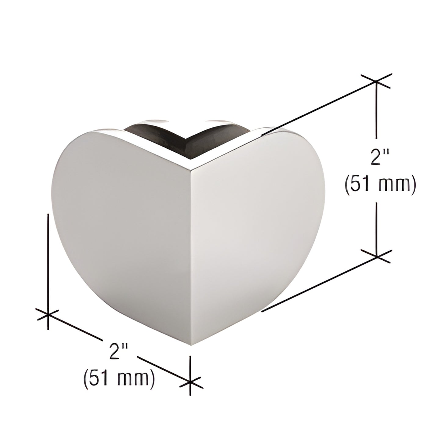 Polished stainless steel 90 round mall front clamp (SKU MFC34) for 3/8-1/2" glass, 2" 2" corner connector