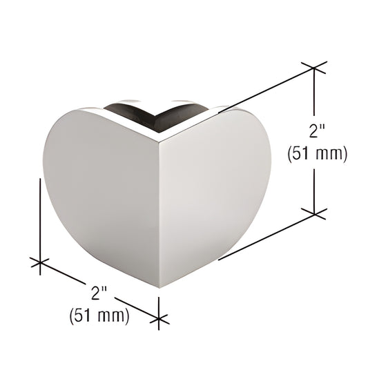 Polished stainless steel 90 round mall front clamp (SKU MFC34) for 3/8-1/2" glass, 2" 2" corner connector