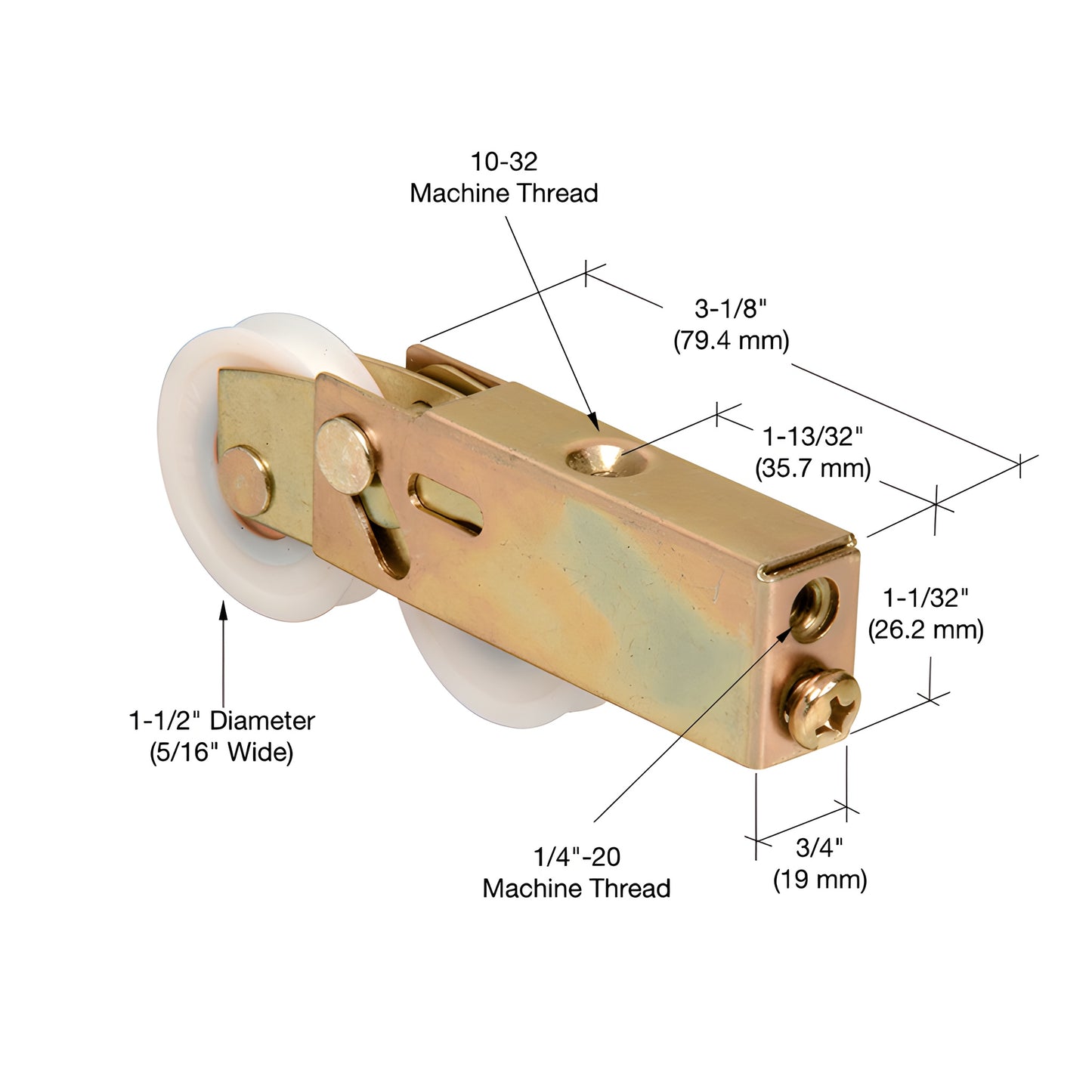 CRL D1899 adjustable steel-housed tandem nylon roller assembly for sliding glass door, concave 1.5" wheels.