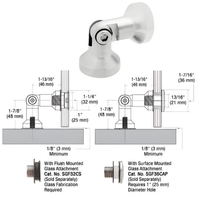 CRL 316 Brushed Stainless Single Pivot Glass Shower Door Hinge