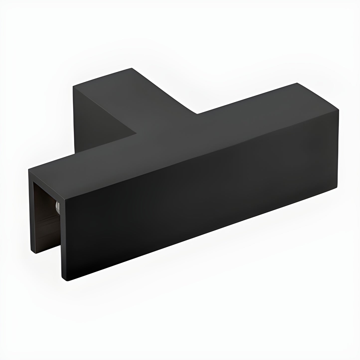 Matte black brass sleeve-over-glass T-junction clamp for 5/16-1/2" (8-12 mm) frameless shower glass.