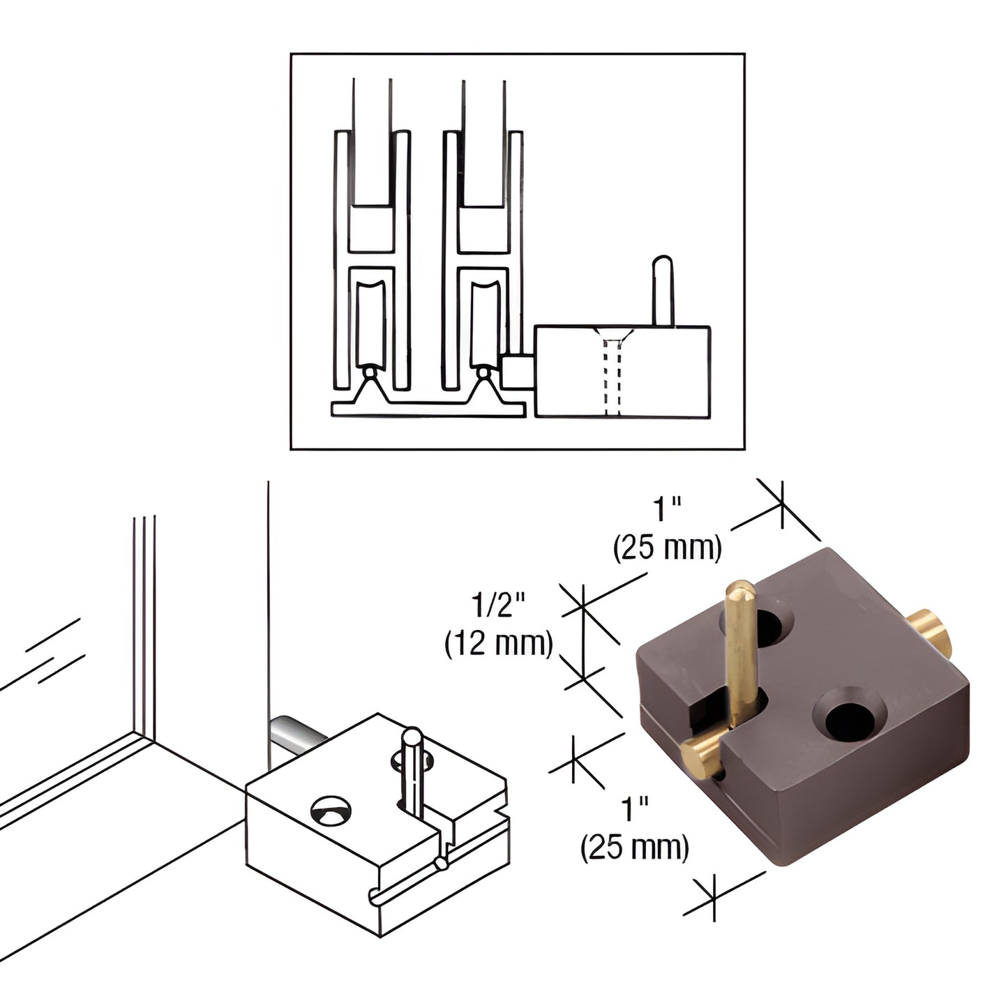 D812DU dark bronze low-profile spring deck catch for pass-thru windows, 1 x 1 x 1/2 in.