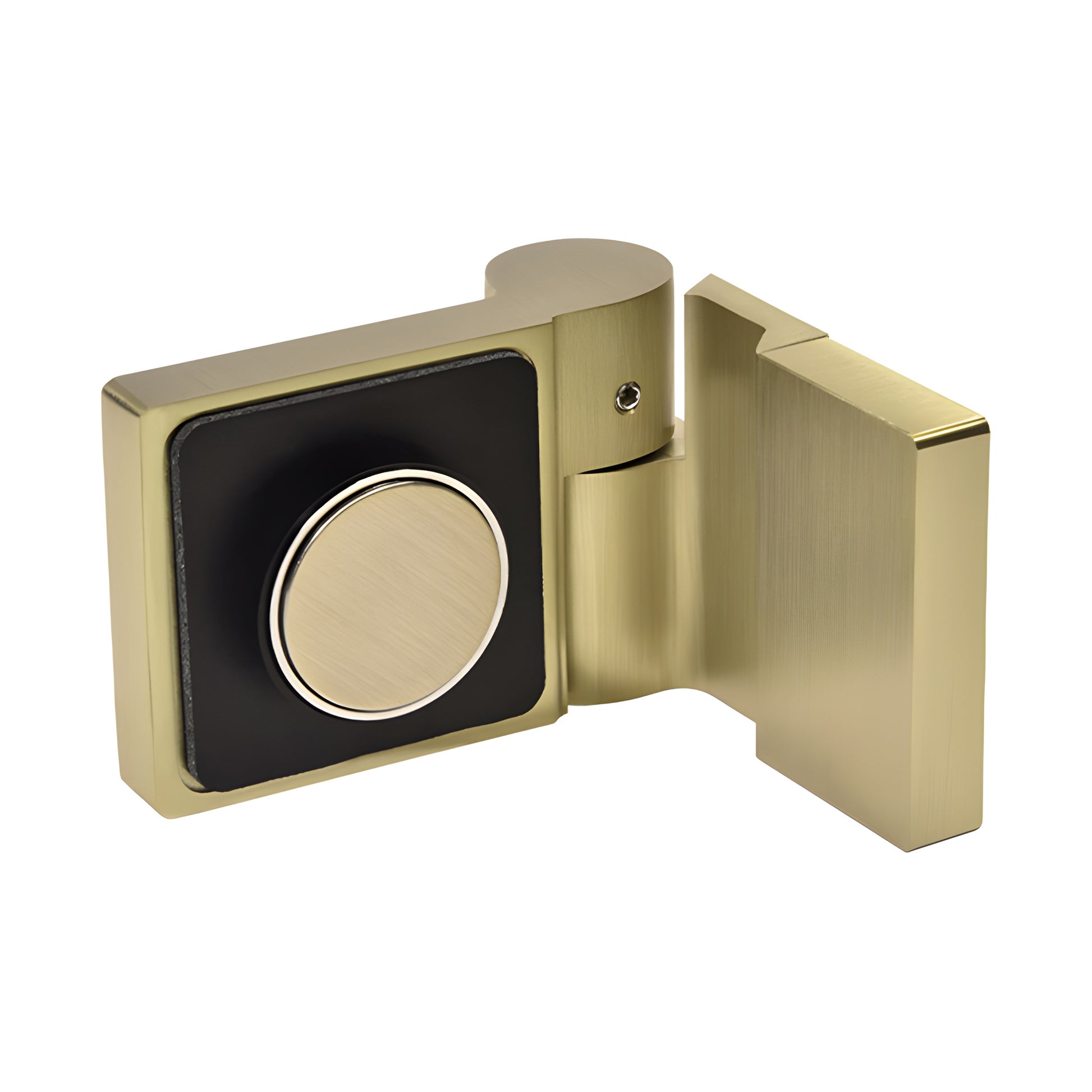 Brushed bronze Lugano frameless shower hinge, right-hand brass, concealed square profile, SKU LUG044LBBRZ