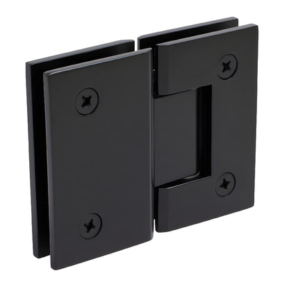 GEN580MBL matte black Geneva glass-to-glass shower hinge, solid brass, 5 pre-set reversible pivot, fits 8-12mm glass