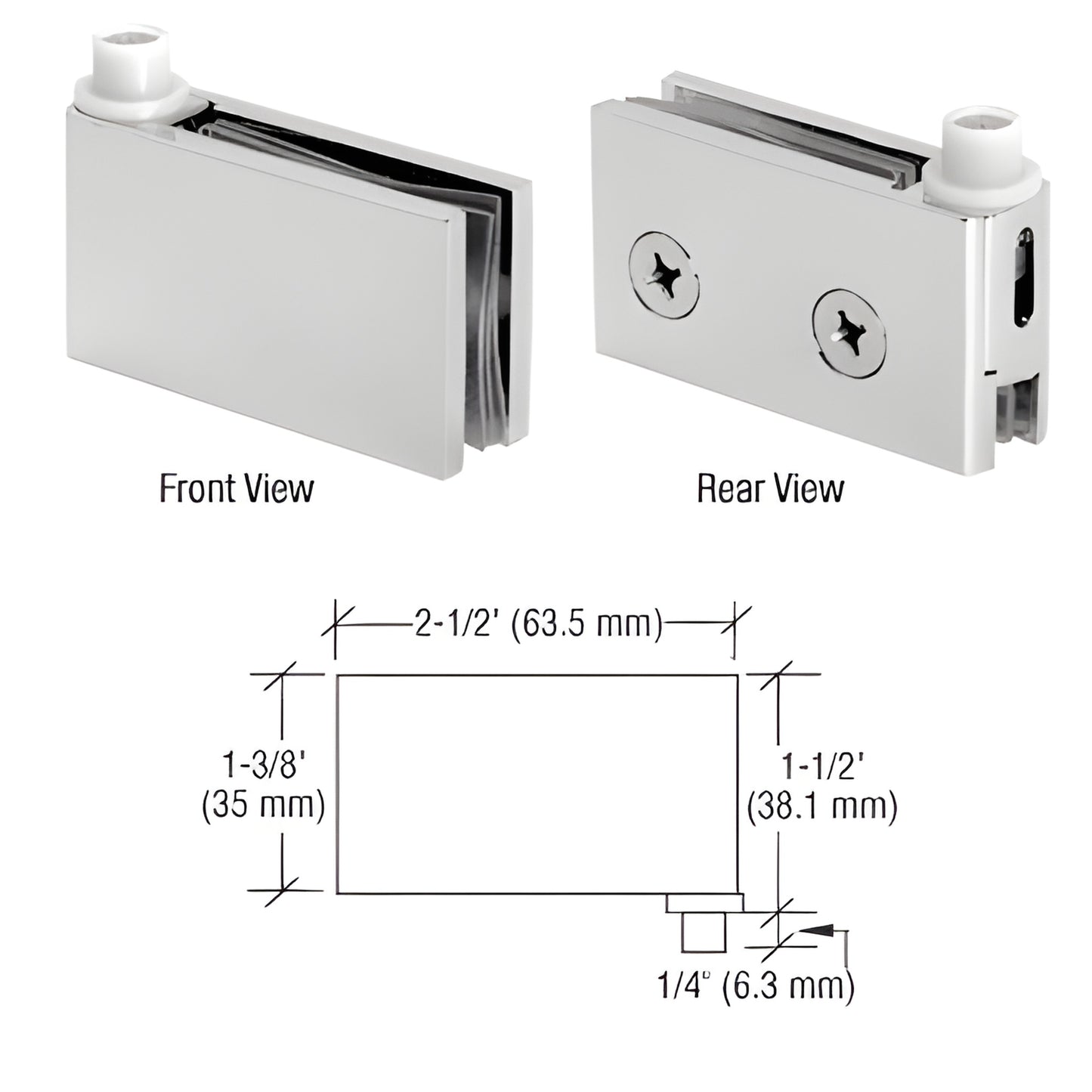 FA55SC Satin chrome flush-mount cabinet pivot hinge set for 1/4-5/16" glass doors, brass, low-profile top/bottom pair
