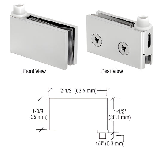 FA55SC Satin chrome flush-mount cabinet pivot hinge set for 1/4-5/16" glass doors, brass, low-profile top/bottom pair