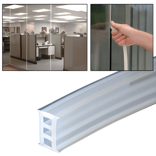 Clear silicone EZ12XC glass-to-glass soundstrip gasket for 12 mm glass, seals partitions, 100 ft roll