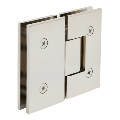 CRL V1E180PN polished nickel brass glass-to-glass shower hinge, squared design for 3/8-1/2" glass