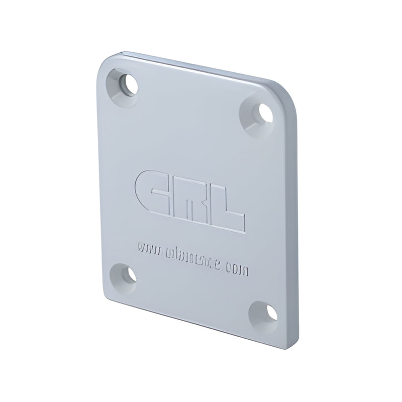 CRL FB1ECM aluminum fascia-mount bracket end cap, mill finish - square with four countersunk screw holes and embossed logo