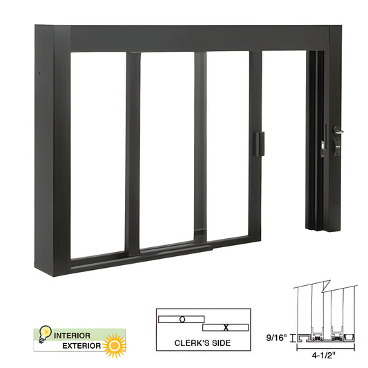 Duranodic bronze aluminum self-closing sliding service window, 48 36 OX clerkside - SKU SCDW48360XUDU