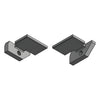 Pair of matte black Fallbrook transom clips (SKU FTHHN1MBL) holding floating-transom glass, two-piece set.