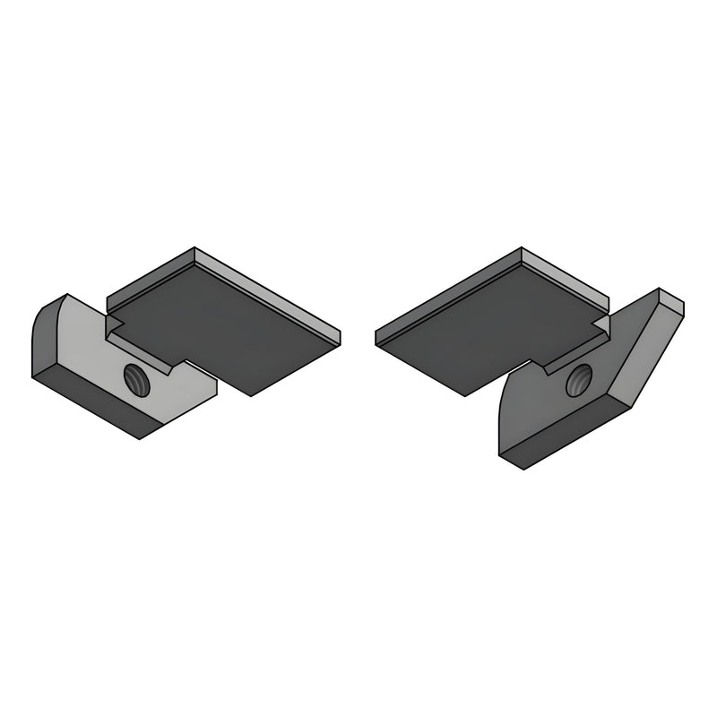 Pair of matte black Fallbrook transom clips (SKU FTHHN1MBL) holding floating-transom glass, two-piece set.