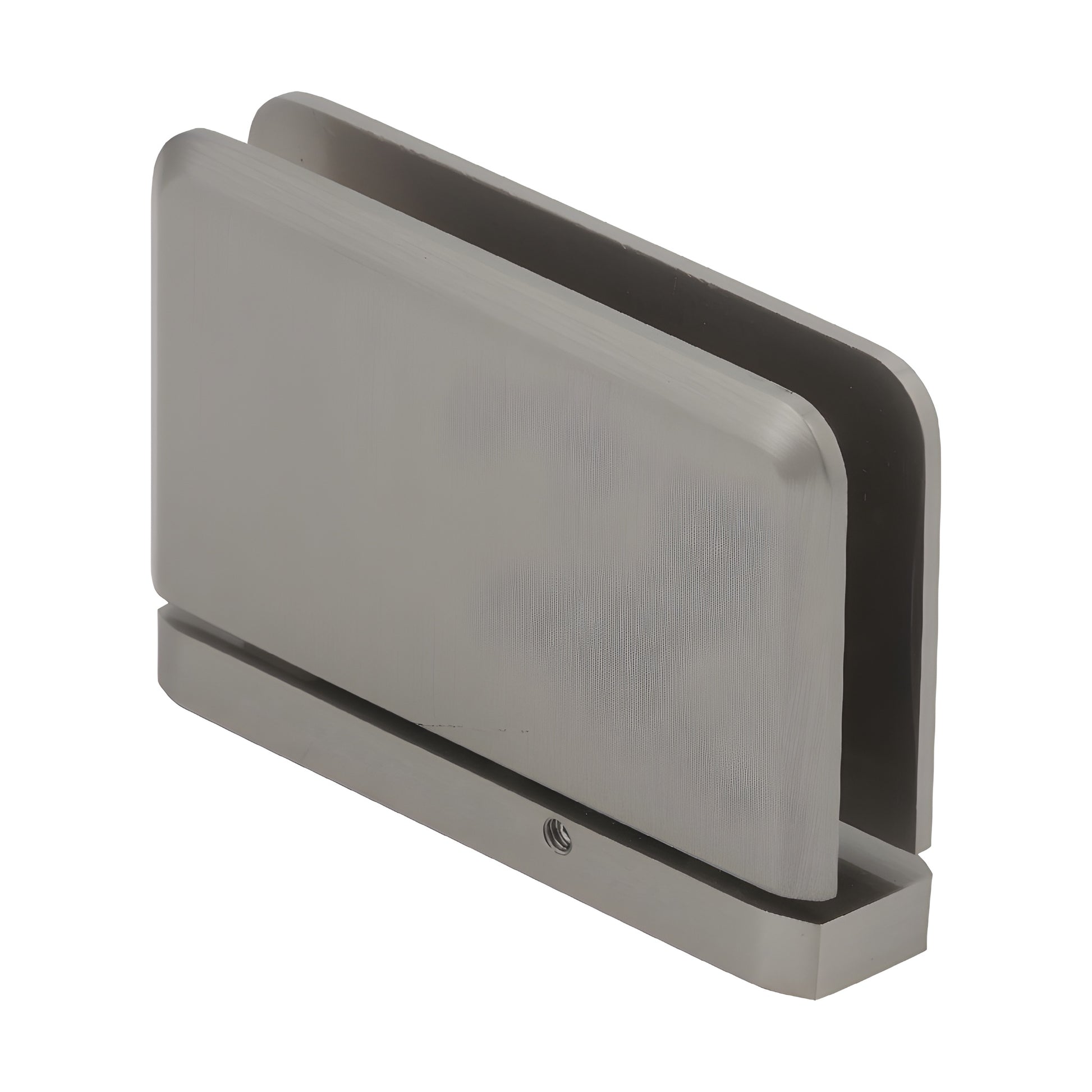 Brushed nickel adjustable brass Prima pivot shower door hinge (PPH301BN) for 8-10mm frameless glass, beveled edge.