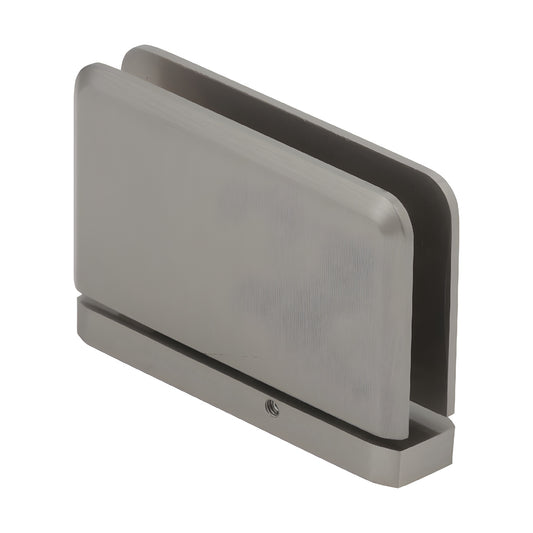 Brushed nickel adjustable brass Prima pivot shower door hinge (PPH301BN) for 8-10mm frameless glass, beveled edge.