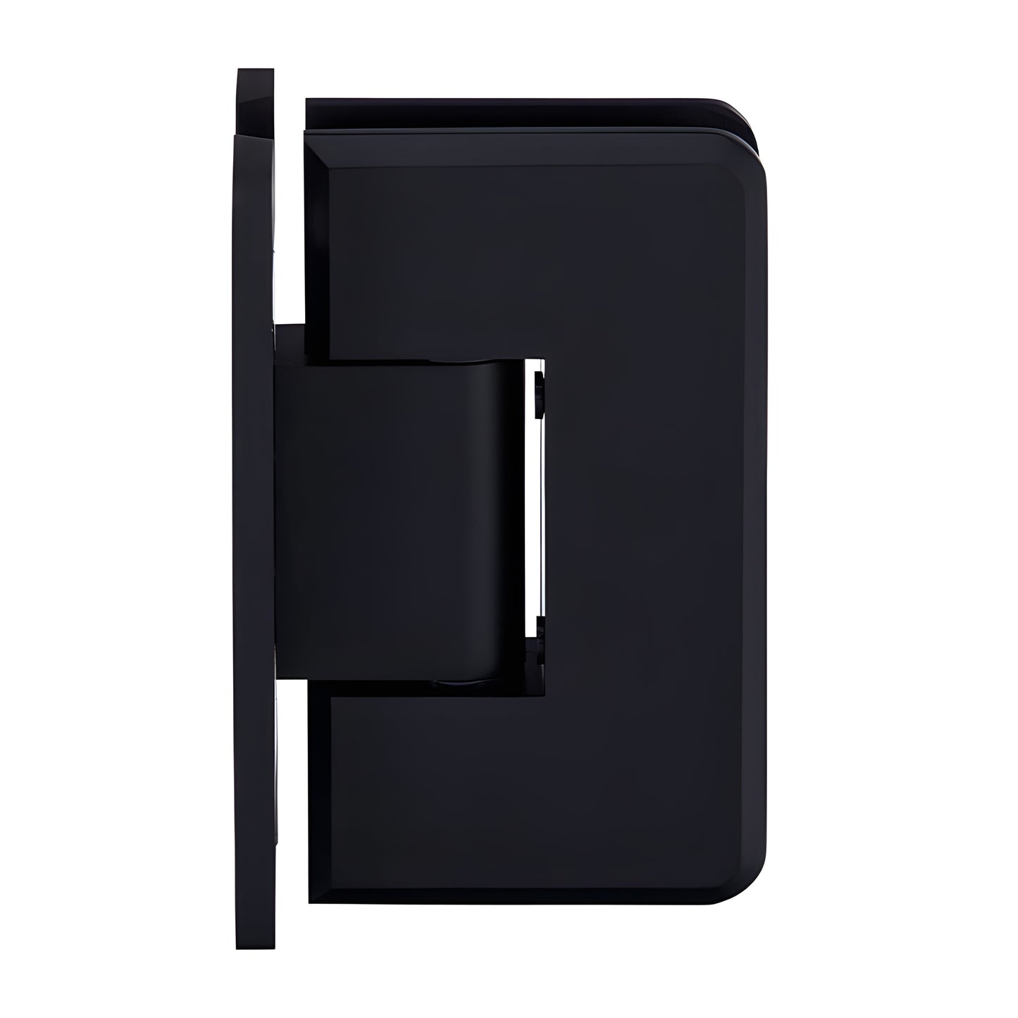 Matte black brass frameless shower door hinge (Cologne), beveled edge, self-centering, fits 10-12mm glass - SKU C0L037MBL