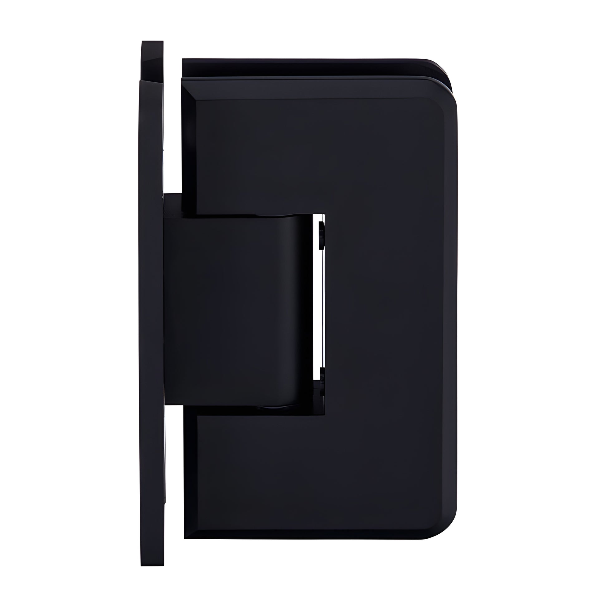 Matte black brass frameless shower door hinge (Cologne), beveled edge, self-centering, fits 10-12mm glass - SKU C0L037MBL