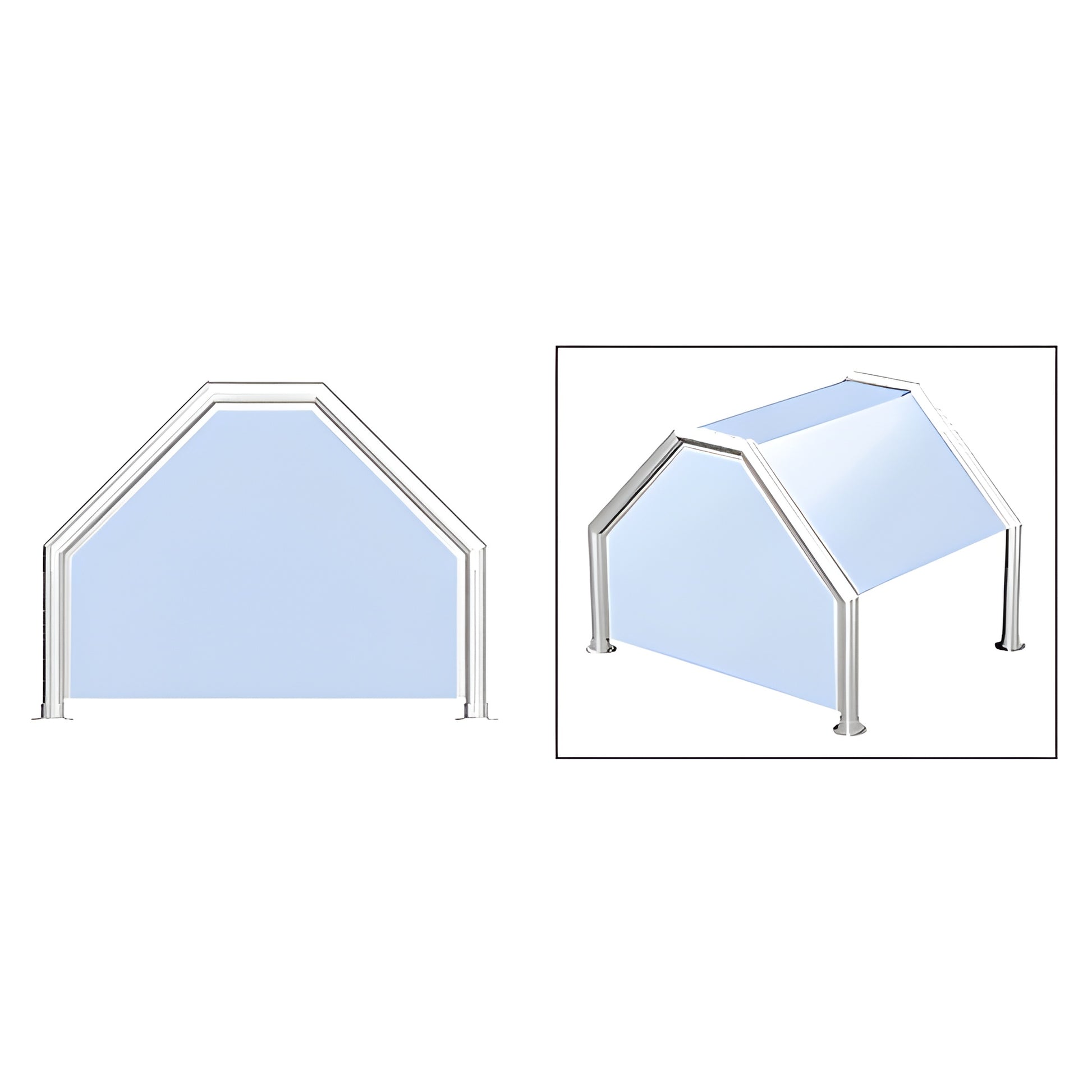 SG5111PS: Polished stainless steel slant sneeze guard with angled glass panel, 1-1/2" tubing, Elegant Series.