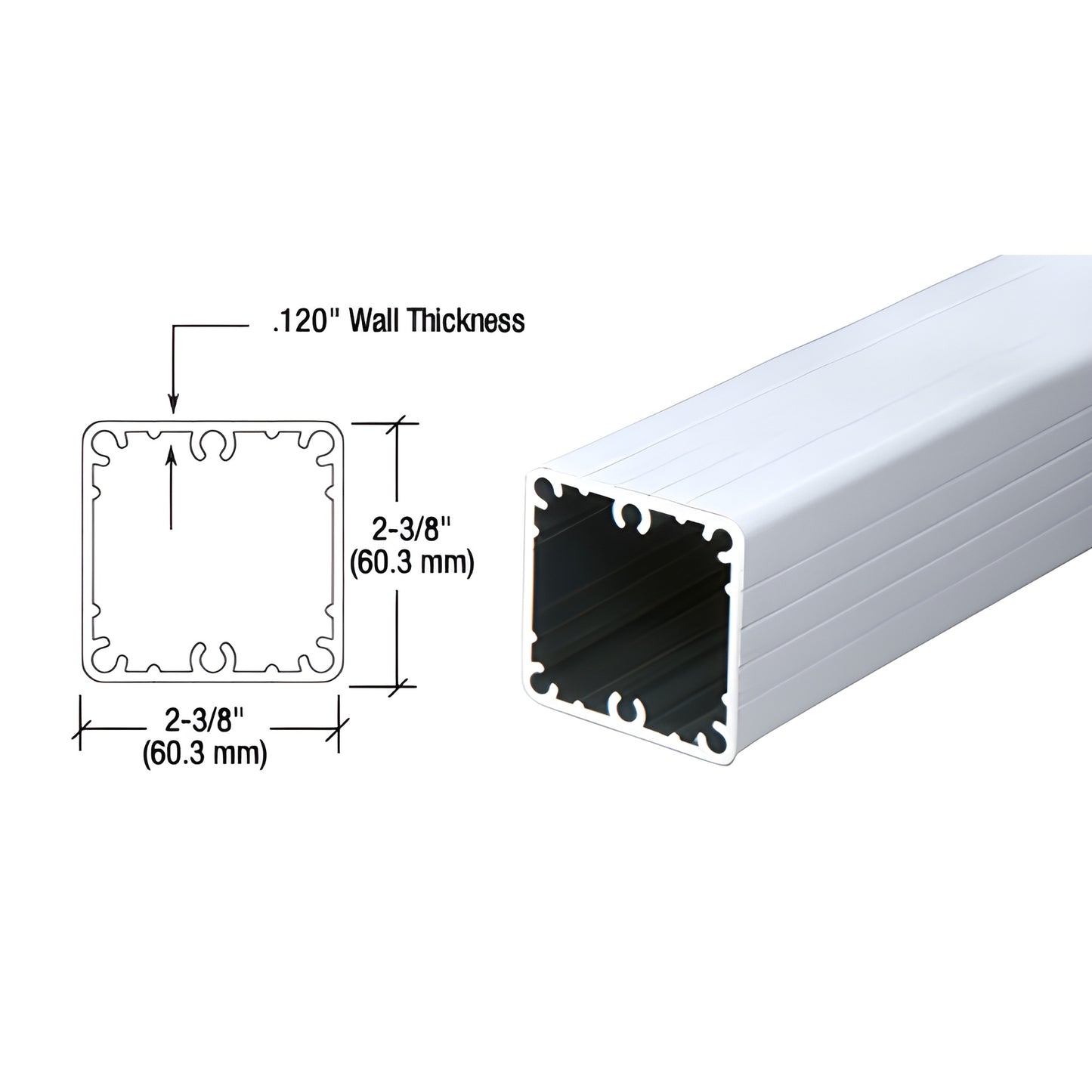 Clear anodized 2-3/8" (60mm) square aluminum fascia post, extruded profile, 53" length - SKU 1FP42CA