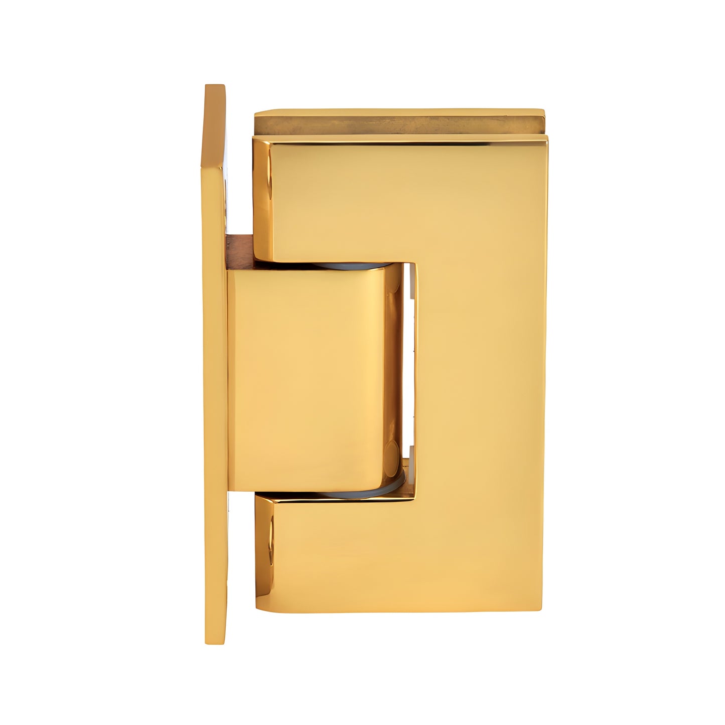 French gold brass Vienna shower door hinge with full back plate, fits 3/8-1/2 tempered glass, wall-mount.