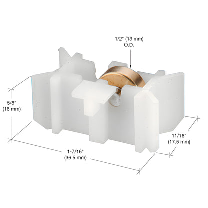 G3166 white nylon two-position window roller assembly with 1/2" flat steel wheel, fits Alenco windows.