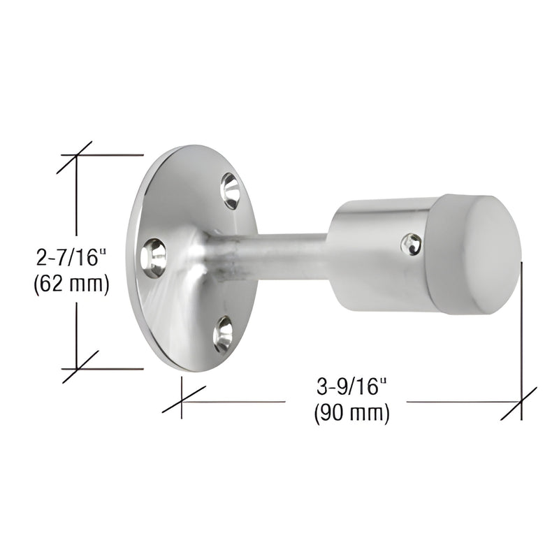 DL2532A satin chrome brass wall-mount door stop with rubber bumper, 3-9/16 in long, 2-7/16 in base