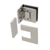 BEL344BN Bellagio brushed-nickel square glass shower hinge, concealed mount for 8-10mm frameless doors.