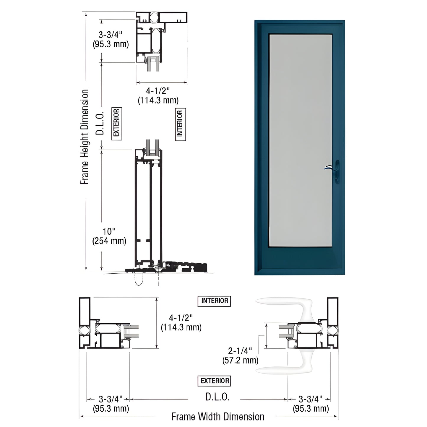 CRL Series 925 single patio door, Custom Kynar blue frame, 1" insulating glass, thermally broken, five-point lock (SKU PA9157
