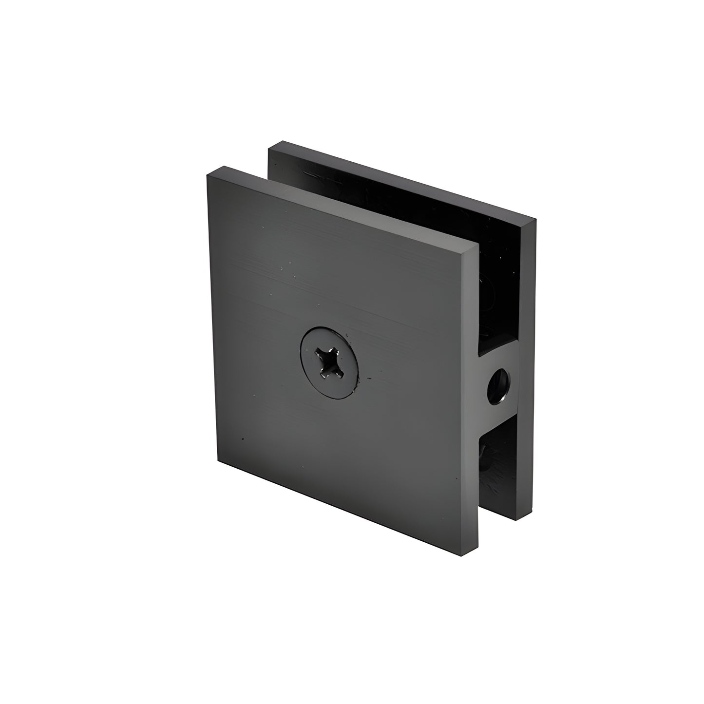Matte black square brass wall-mount clamp for 10-12mm tempered glass, SKU SCU4MBL